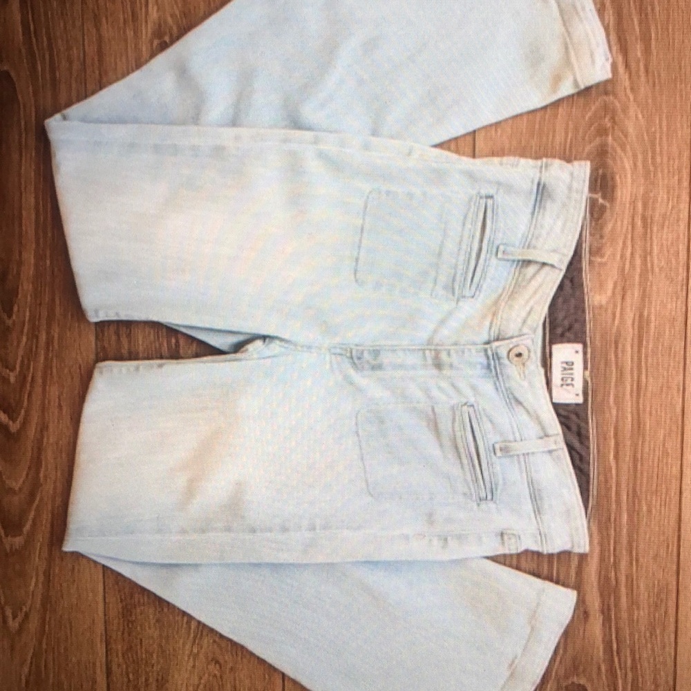 Paige Vintage High Rise Bell canyon Light wash jeans welt pockets petite shorts